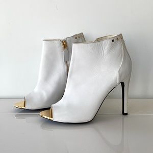 Tom Ford White & Gold Stiletto Bootie